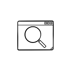 Image showing Browser window with magnifying glass hand drawn outline doodle icon.