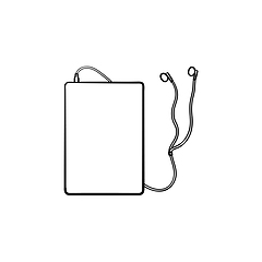 Image showing Tablet with headphones hand drawn outline doodle icon.