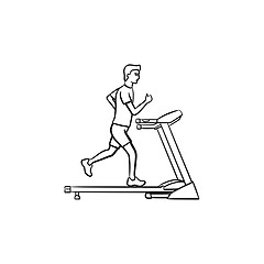 Image showing Man on treadmill hand drawn outline doodle icon.