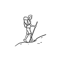 Image showing Tourist backpacker climbing hand drawn outline doodle icon.