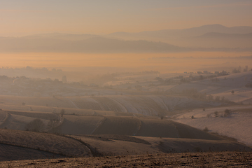 Image showing winter landscape with fog and pollution