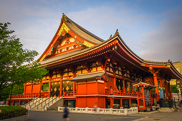 Image showing Senso-ji temple Hondo at sunset, Tokyo, Japan