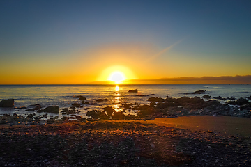 Image showing Sunset on Kaikoura beach, New Zealand