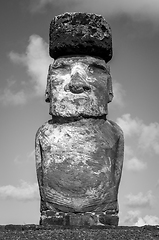 Image showing Moai statue, ahu Tongariki, easter island. Black and white pictu