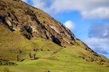 Image showing Moais statues on Rano Raraku volcano, easter island