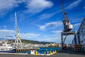 Image showing Crane in Wellington harbour docks, New Zealand