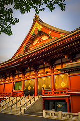 Image showing Senso-ji temple Hondo at sunset, Tokyo, Japan