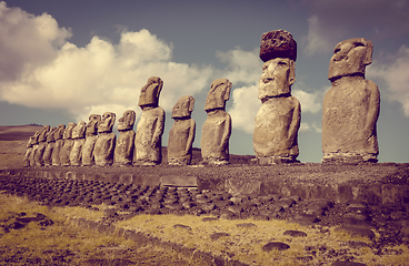 Image showing Moais statues, ahu Tongariki, easter island