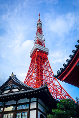 Image showing Tokyo tower and traditional temple, Japan
