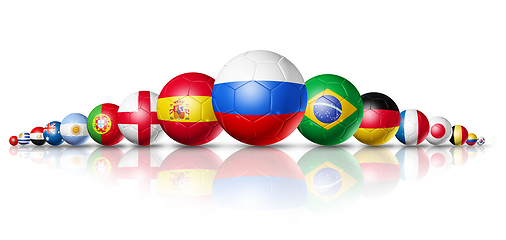 Image showing Russia 2018. Football soccer balls with team national flags