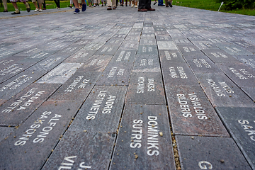 Image showing Way with stone slabs in Koknese park Garden of Destinies in Latv