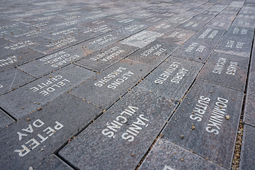 Image showing Way with stone slabs in Koknese park Garden of Destinies in Latv