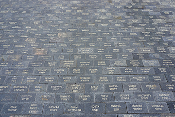 Image showing Way with stone slabs in Koknese park Garden of Destinies in Latv