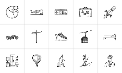 Image showing Travel and transport hand drawn outline doodle icon set.