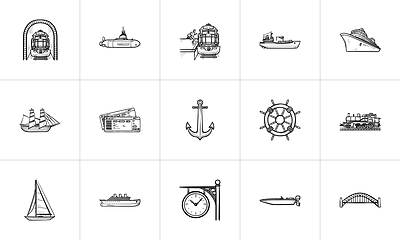 Image showing Transport vehicles hand drawn outline doodle icon set.