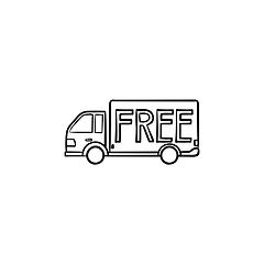 Image showing Free delivery truck hand drawn outline doodle icon.