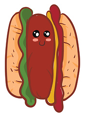 Image showing Cute hot dog sandwich vector or color illustration