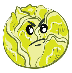 Image showing Angry cartoon green cabbage vector illustration on white backgro