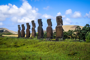 Image showing Moais statues, ahu Akivi, easter island