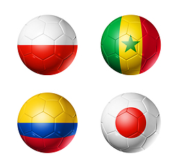 Image showing Russia football 2018 group H flags on soccer balls