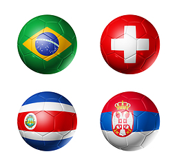 Image showing Russia football 2018 group E flags on soccer balls