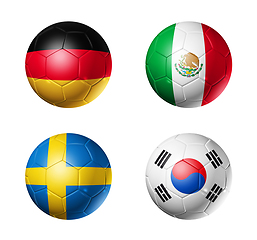 Image showing Russia football 2018 group F flags on soccer balls