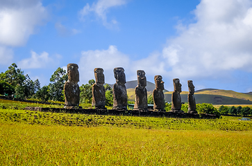 Image showing Moais statues, ahu Akivi, easter island