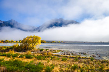 Image showing Yellow forest and river in New Zealand mountains