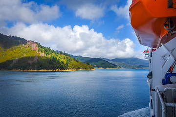 Image showing Marlborough Sounds view from a ferry, New Zealand