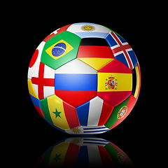 Image showing Russia 2018. Football soccer ball with team national flags on bl