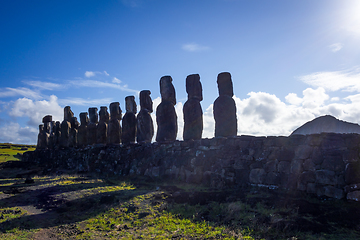 Image showing Moais statues, ahu Tongariki, easter island