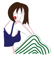 Image showing Abstract portrait of a girl in white and green stripe pants and 