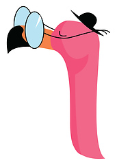 Image showing Pink-colored Flamingo wearing glasses and hat vector or color il