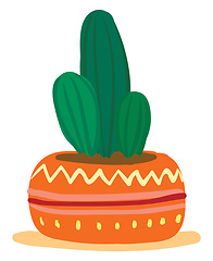 Image showing A decorated round earthen flower pot with small cactus plants pr