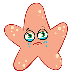 Image showing Sad crying sea star vector illustration on white background.