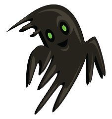 Image showing Happy black halloween ghost with green eyes vector illustration 