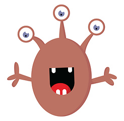Image showing Happy 3 eyed monster with open mouth illustration vector on whit