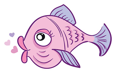 Image showing A pink-colored love fish with heart shape bubbles over white bac