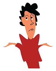 Image showing A boy wearing red dress with his arms wide open expressing that 