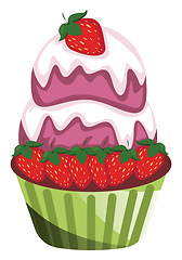 Image showing Chocolate cupcake with strawberries and purple ice creamillustra