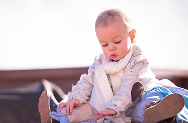 Image showing portrait of little baby boy on beautiful winter day