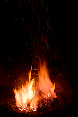 Image showing Traditional blacksmith furnace with burning fire