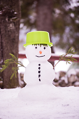 Image showing smiling snowman with green hat