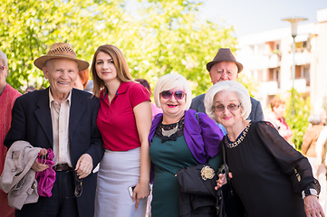 Image showing group portrait of senior people with geriatric nurse