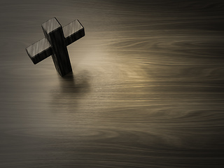 Image showing dark wooden cross symbol with space for text