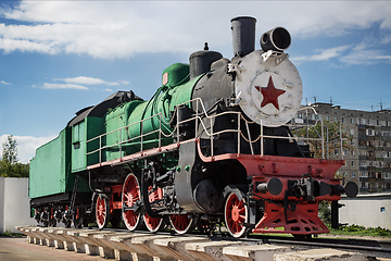 Image showing Monument to Russian steam locomotive, built in 1949, Russia