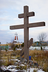 Image showing Wooden cross on old Pomeranian cemetery