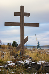 Image showing Wooden cross on old Pomeranian cemetery