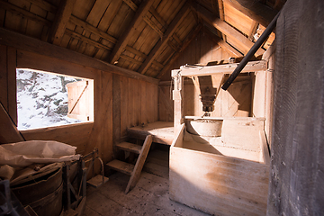 Image showing interior of retro wooden watermill