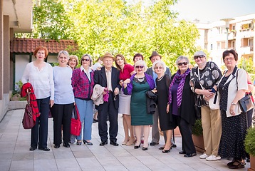 Image showing group portrait of senior people with geriatric nurse